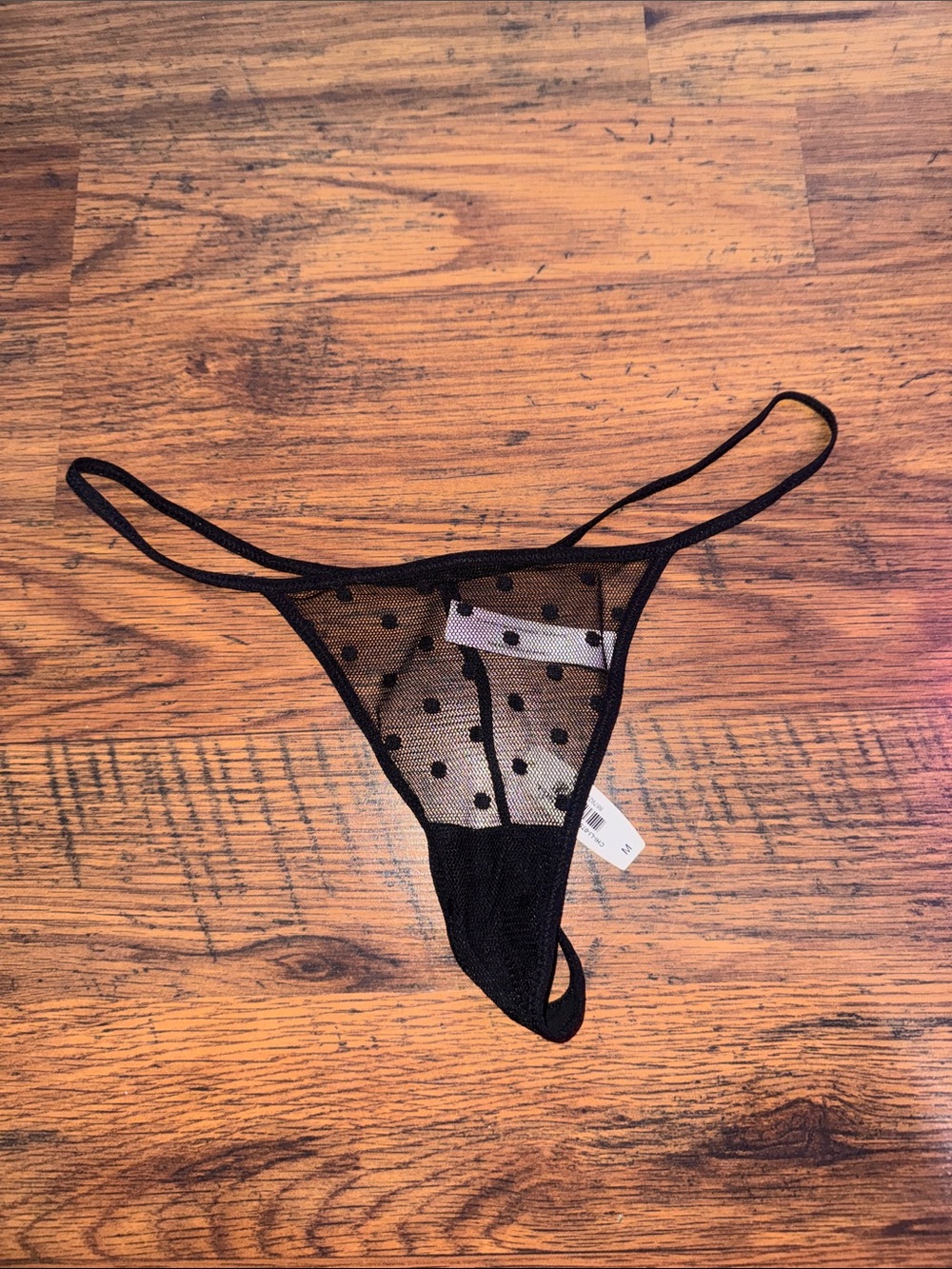 Adore Me Black Sheer Polka Dot Thong